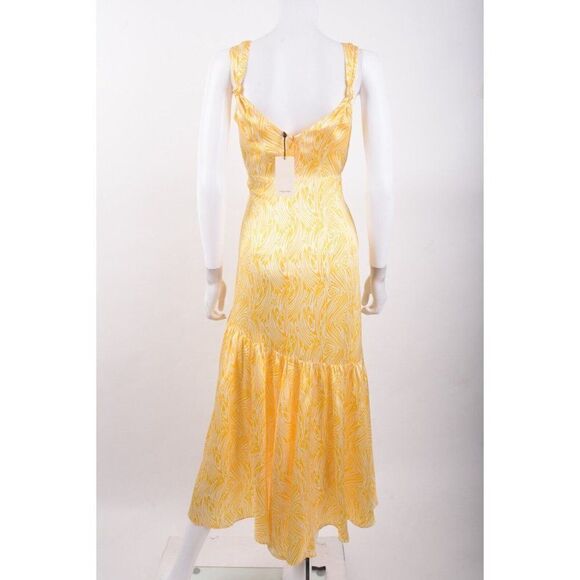 Cinq A Sept Womens Nikola Silk Midi Dress Sz 10 Ruched Yellow White NWT $595 - Picture 6 of 7
